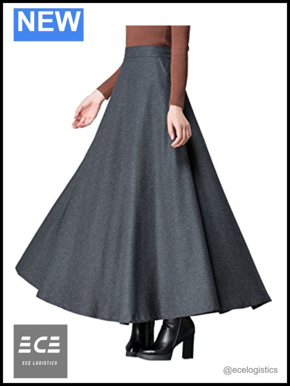 Wool Blend Long Maxi A-Line Skirt High Waisted Winter